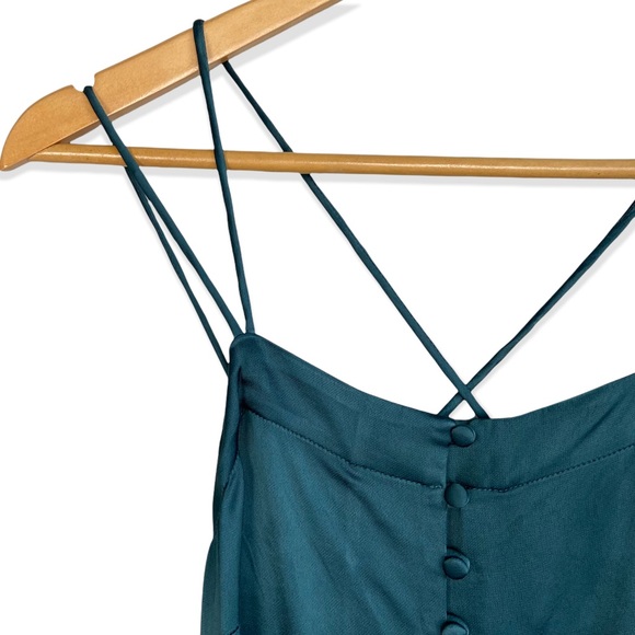 Madewell Green Satin Strappy Cropped Wide Leg Jumpsuit SZ 2 - Picture 7 of 12